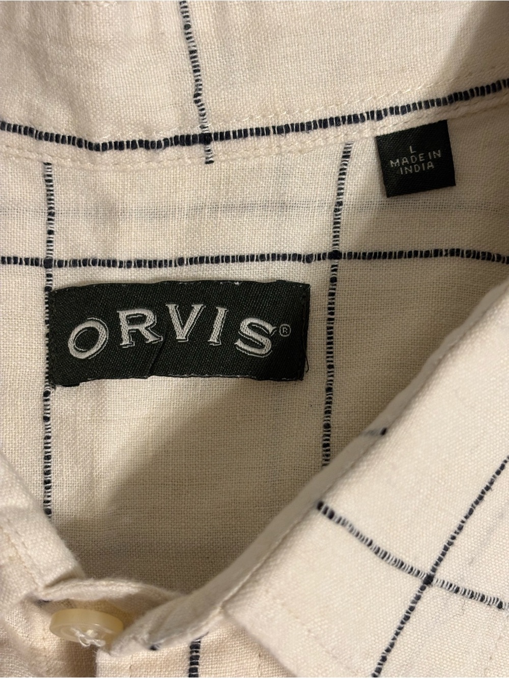 Orvis Linen Cotton Windowpane Short Sleeve Button Shirt L - Picture 2 of 6
